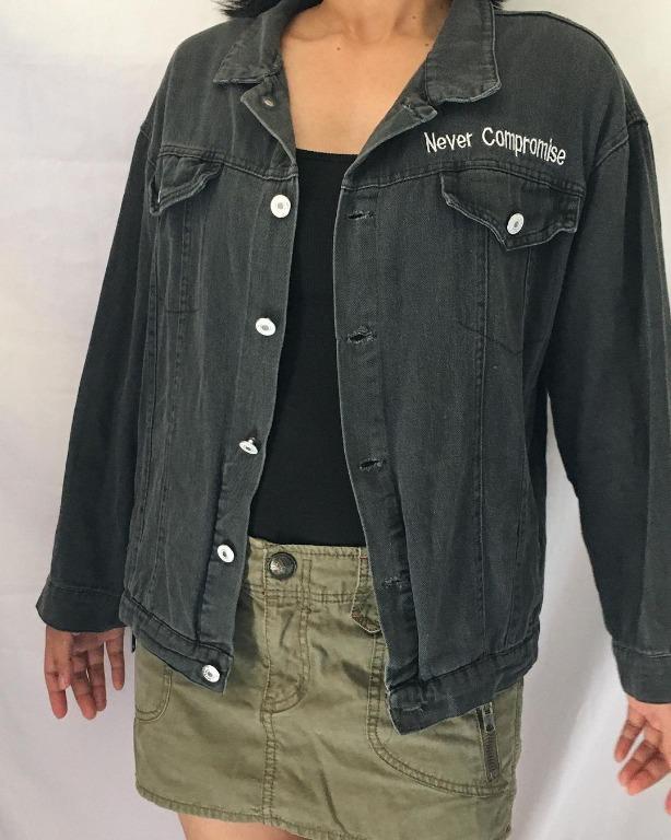 Black soft denim jacket, Women's Fashion, Coats, Jackets and Outerwear