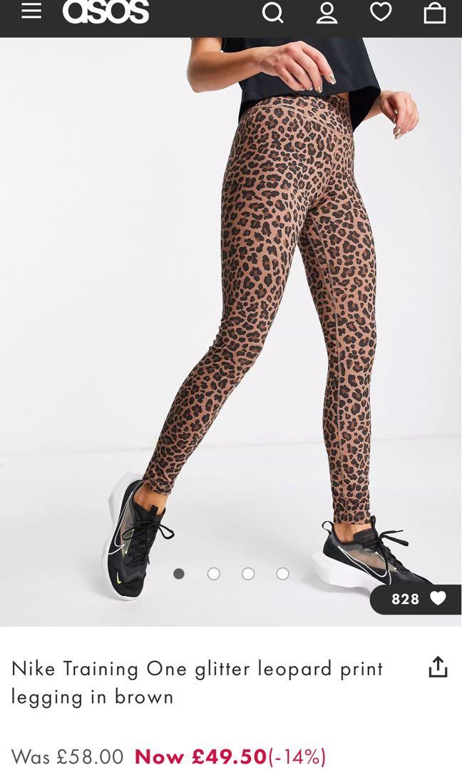 Nike Training One Glitter Leopard Leggings, Women's Fashion
