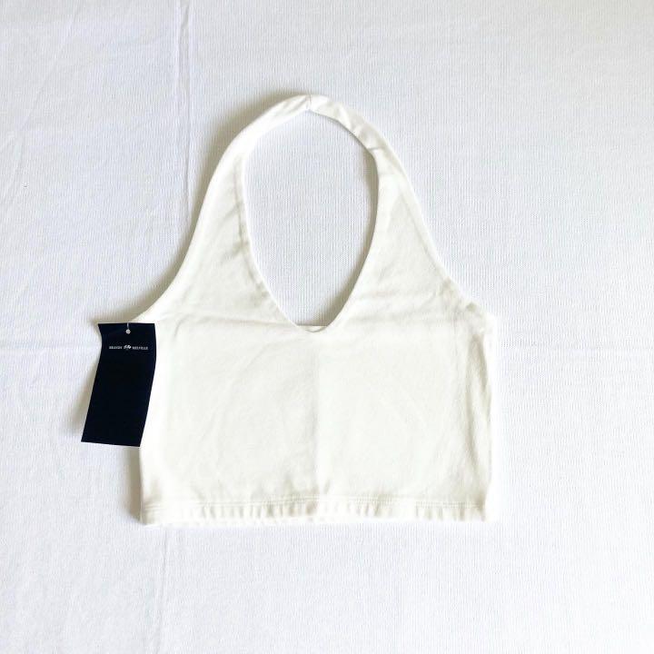 brandy melville alexis halter top white, Women's Fashion, Tops, Sleeveless  on Carousell