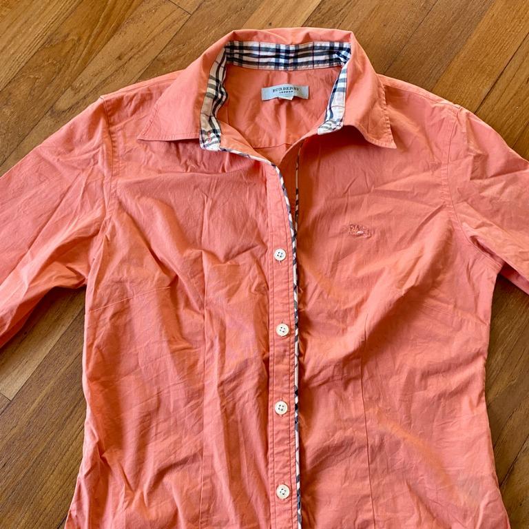 SALE Burberry London Orange Novacheck 3 4 Sleeves Blouse