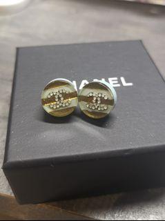 Chanel Earrings - CC Classic Acrylic Circle with Gold / Baby Blue with Mini CC