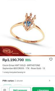 Cincin emas asli ring birthstone biru September hwt