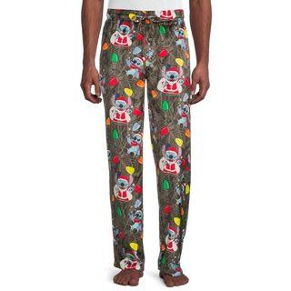 Disney Lilo & Stitch, Adult Mens, Charcoal Gray Plush Pajamas Sleep Pants, Size L