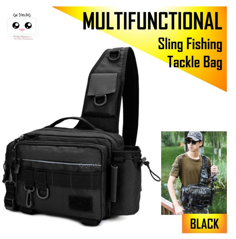 FISHING Tackle Bag Sling Waist Shoulder Pack Oxford Fabric Water Resistant  Multifunctional Fishing Rod Lure Tool Gear Holder Utility BLACK Molle