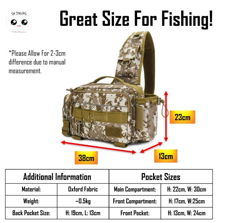 FISHING Tackle Bag Sling Waist Shoulder Pack Oxford Fabric Water Resistant  Multifunctional Fishing Rod Lure Tool Gear Holder Utility BLACK Molle  OUTDOOR Fishing Accessories, Sports Equipment, Fishing on Carousell
