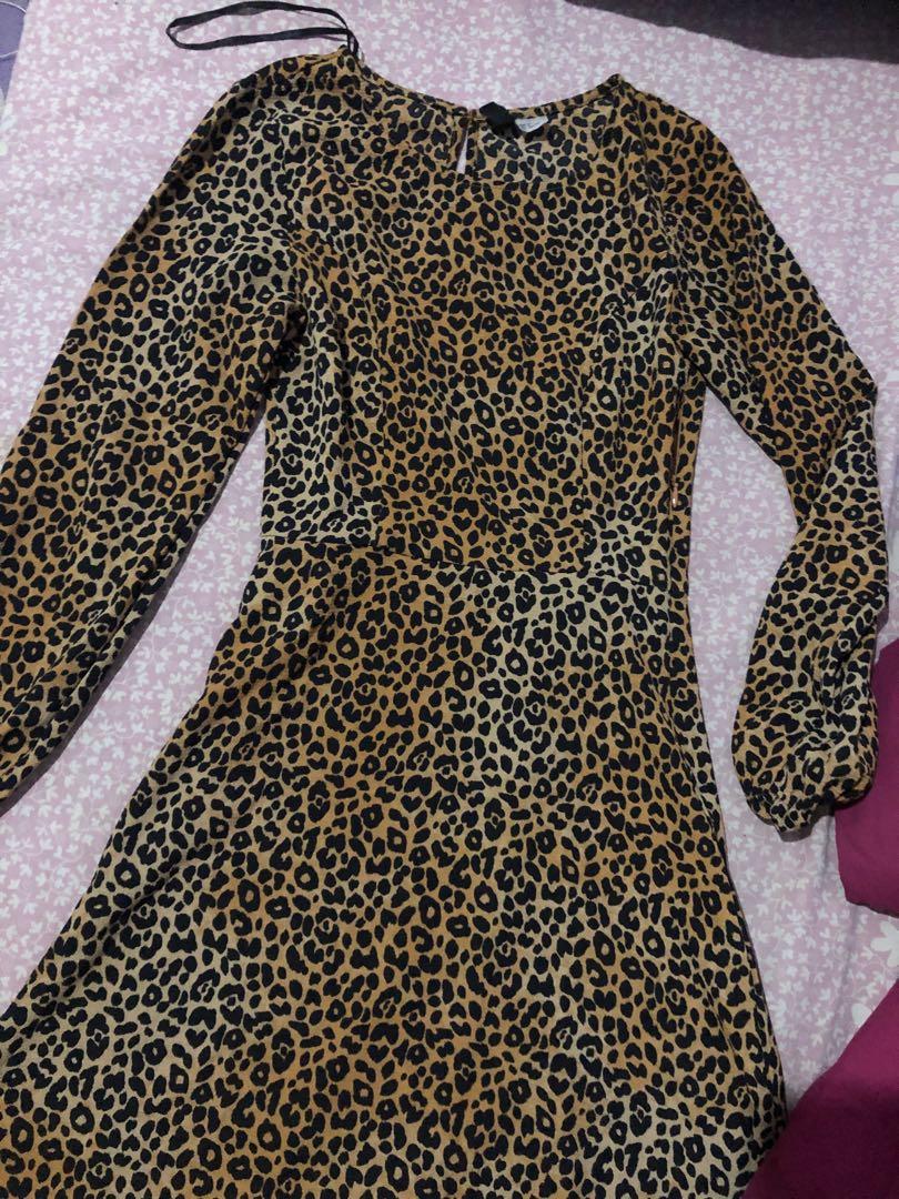 H\u0026m animal print dress Leopard, Fesyen 