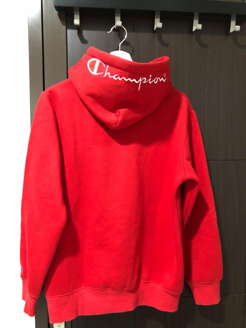 supreme x champion hoodie red