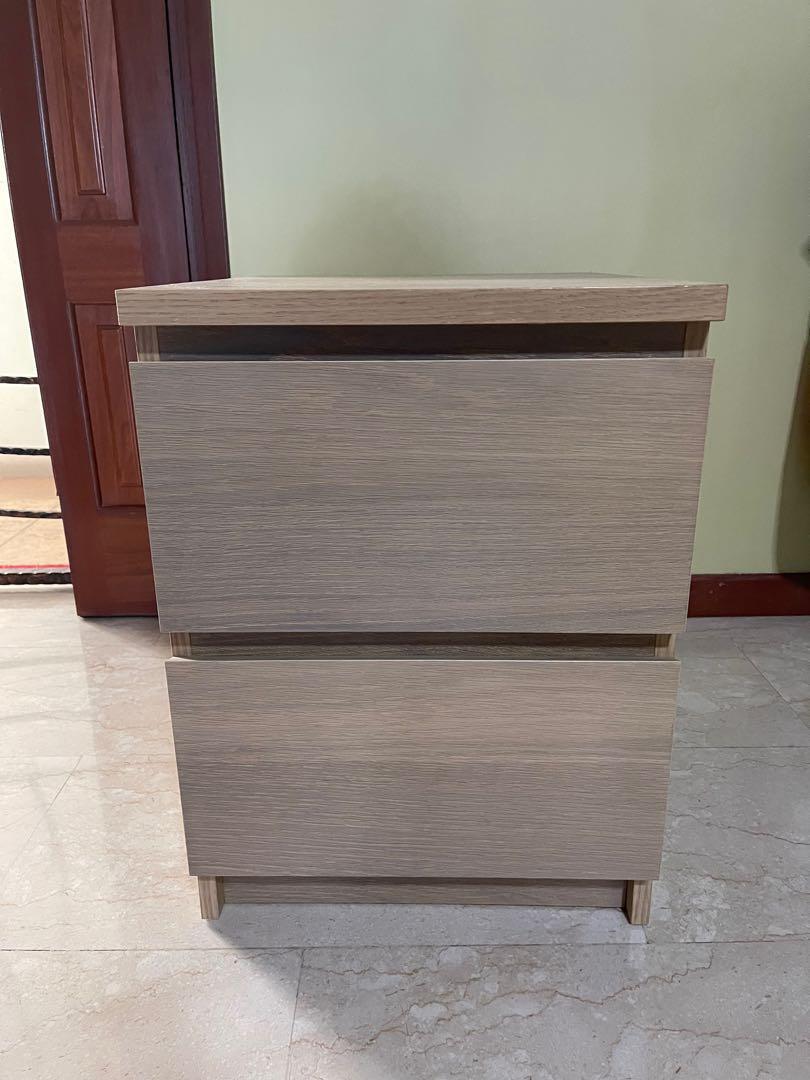 Ikea bedside tables white stained oak veneer, Furniture & Home Living