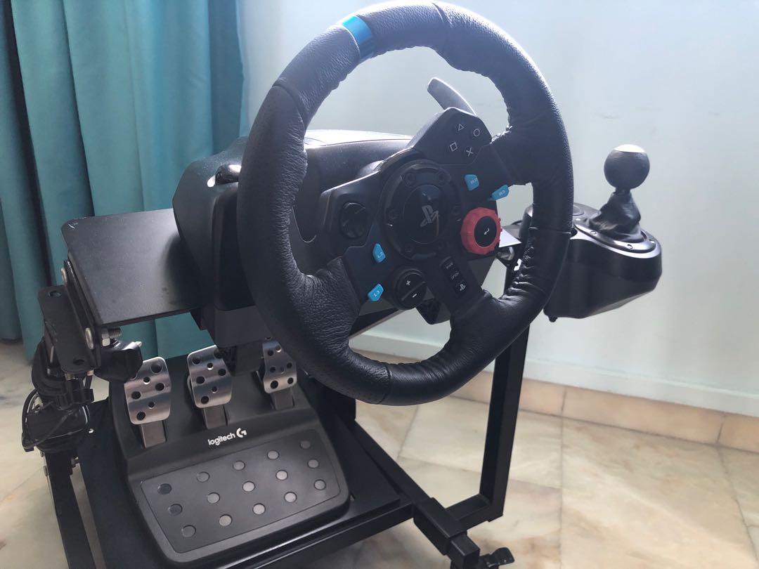 Logitech G29 Steering Wheel with Gear Shifter + Mounting bracket with castor wheel, Video Gaming