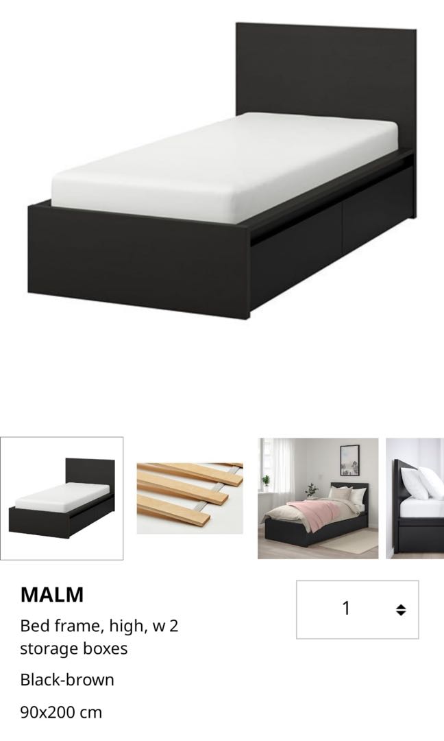 MALM IKEA Single Bed Frame with Drawers, Furniture & Home Living