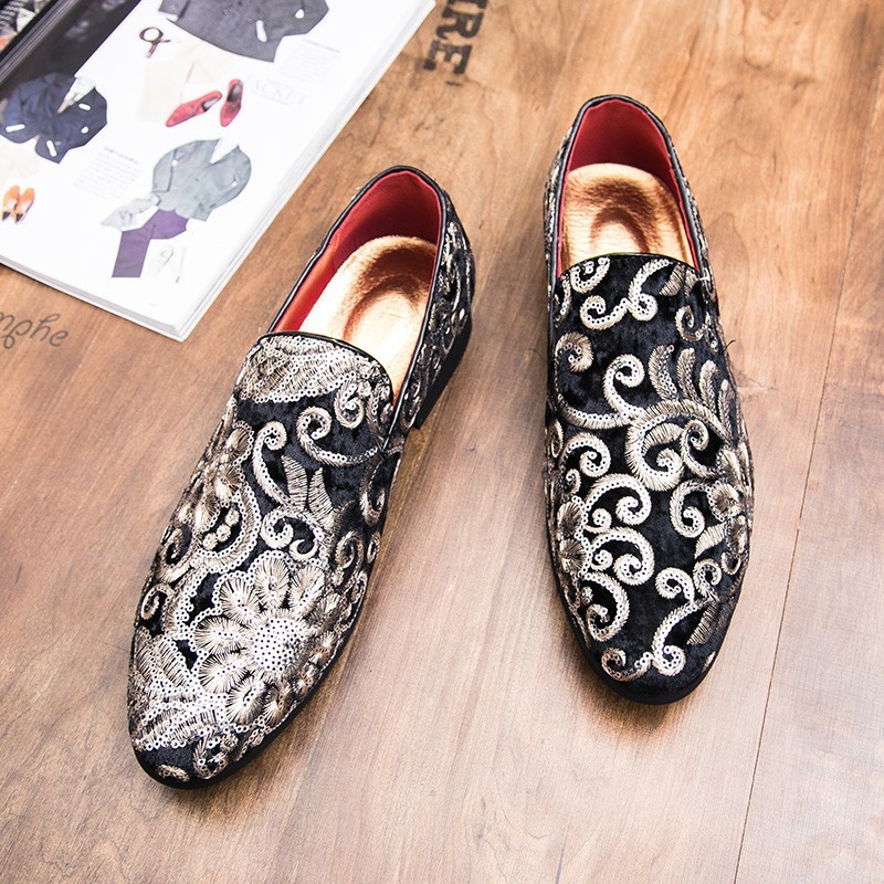 Mens brocade sequined loafer formal shoes Men s Fashion