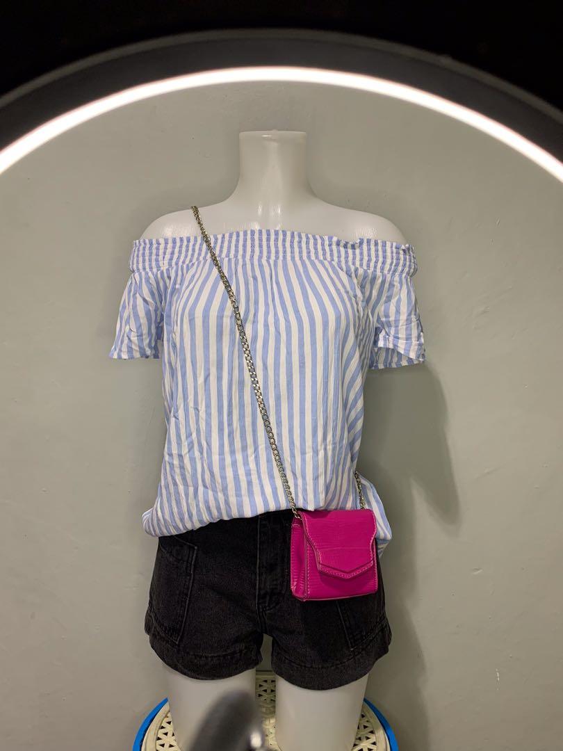 Offshie top (Category: Blouses) located in Las Pinas. Submitted by cacaixx (Listing ID 1161242490, Image 1). Description: striped offshie can fit up to medium body frame.