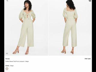 Pomelo Puffed Sleeves Tied Front Jumpsuit - Beige