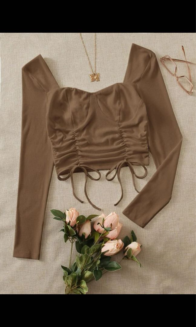 pretty top shein brown, Women's Fashion 