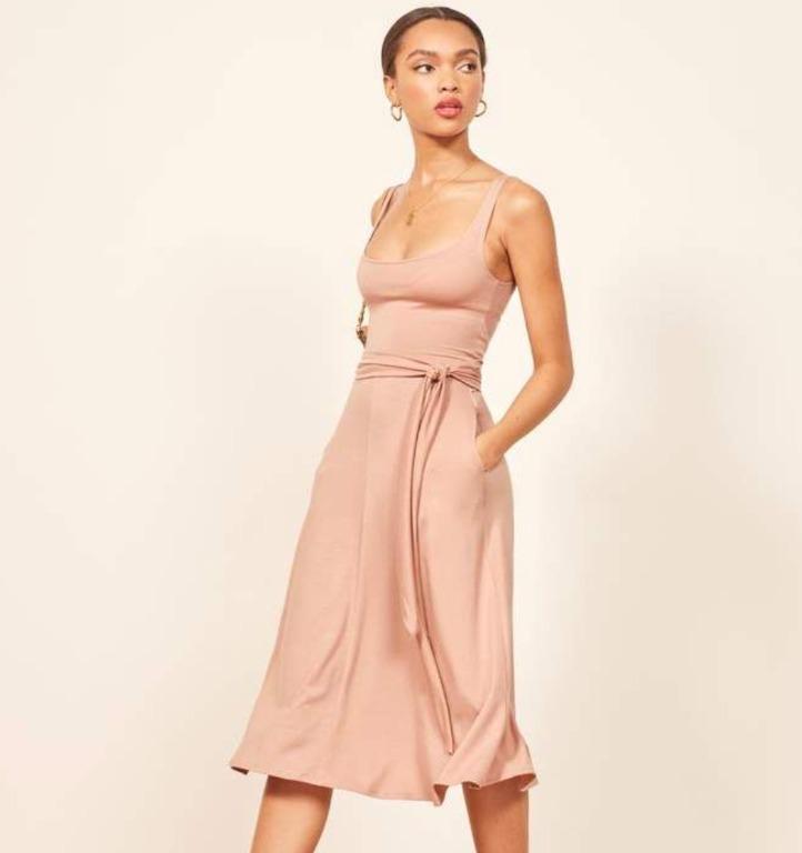 Reformation August Midi Tie Front Tank Dress XS Blush Pink