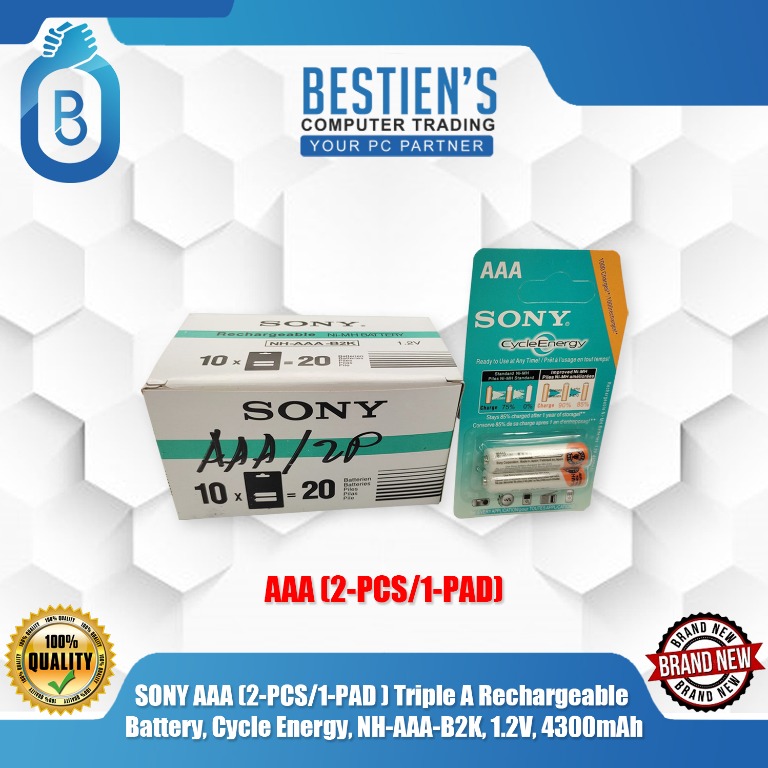 SONY AAA (2-PCS/1-PAD ) Triple A Rechargeable Battery, Cycle Energy, NH ...
