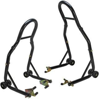 Sports Bike Motorcycle Front & Rear Spool | Style Lift Stand - Fits Most Yamaha, Honda, Kawasaki, Suzuki, Ducati, BMW | Black