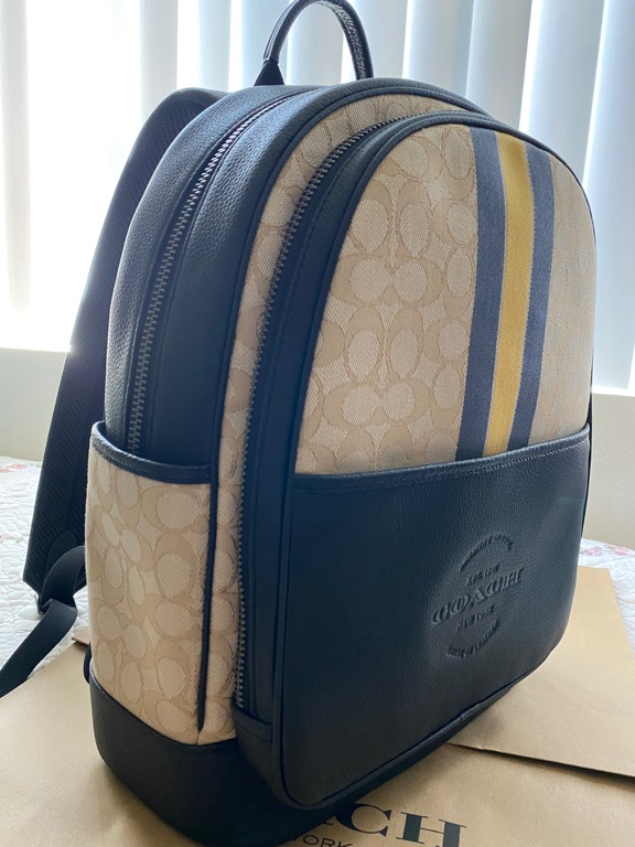 COACH "Thompson Backpack in Signature Jacquard with Varsity Stripe", Men's Fashion, Bags