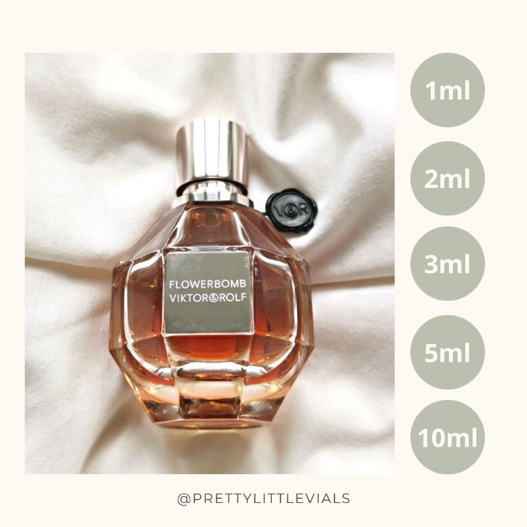 Viktor and Rolf Flowerbomb Perfume Decant (Takal) AUTHENTIC (Category: Fragrance & Deodorants) located in Makati City. Submitted by prettylittlevials (Listing ID 1161231191, Image 1). Description: All my products are 100% AUTHENTIC. They are not testers or any other words associated with fake. Decant/takal only, not the full bottle 1ml - P190 2ml - P290 3ml - P440 5ml - P740 10ml - P1300 Other perfumes available (as of posting) Armani - Si Bath a
