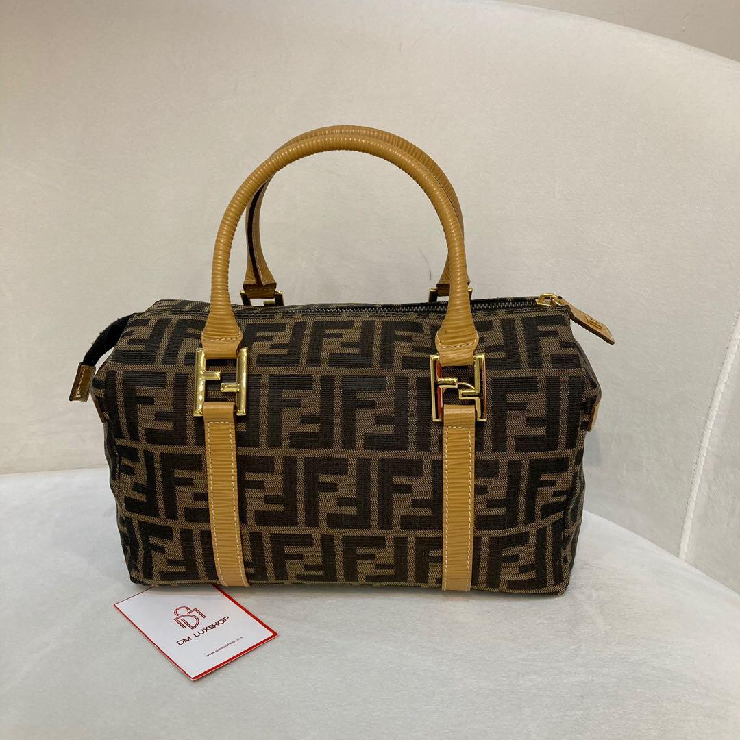 Vintage Fendi Tobacco Zucca Canvas Boston Bag