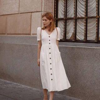 Mango Linen Midi Dress, Women's Fashion 