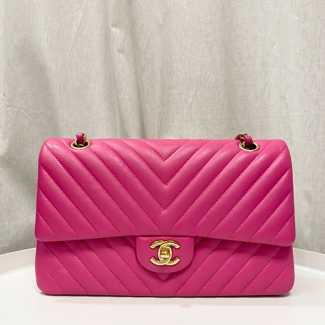 Authentic Chanel Classic Flap Chevron Medium Barbie Pink Bag in Lambskin  and Gold Hardware, Luxury, Bags & Wallets on Carousell