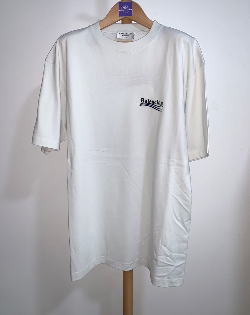 Balenciaga Embroidered Political Campaign Logo White Tee, Men's Fashion ...