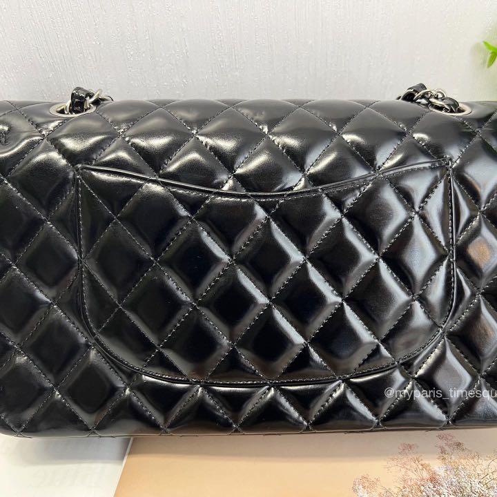 C.h.a.n.e.l Classic Black Patent Leather Medium Double Flap Bag