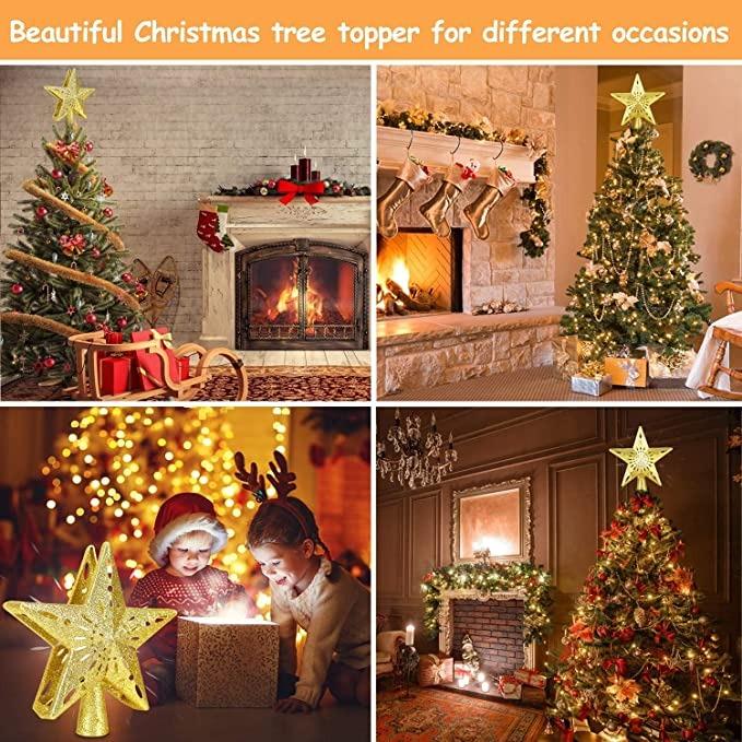 Christmas Tree Topper Lighted Star Xmas Tree Topper with LED Rotating  Snowflake Projector, Gold Glittered Star Christmas Tree Decoration Topper  Starry Night Light for Christmas Nursery Bedroom - Gold, Furniture & Home