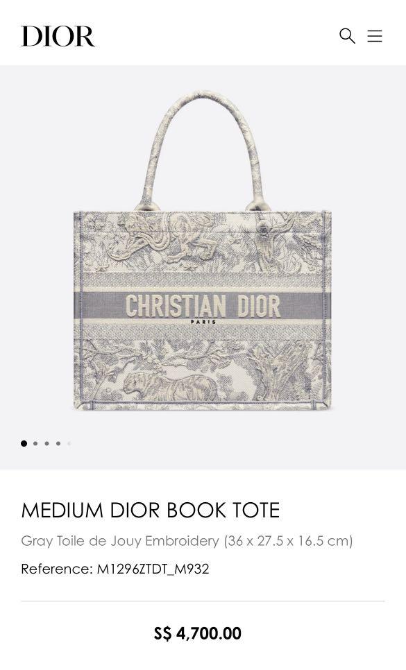 Medium Dior Book Tote Gray and Pink Toile de Jouy Reverse Embroidery (36 x  27.5 x 16.5 cm)