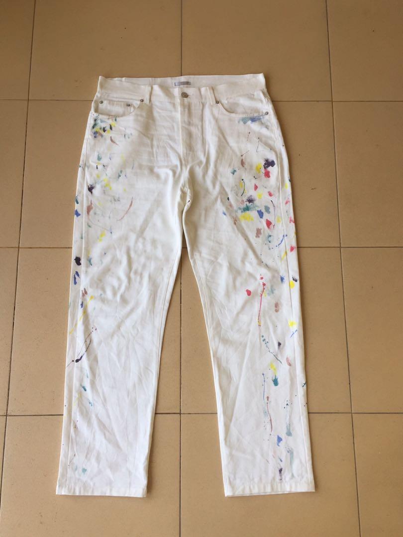 Dior Paint Splatter Jeans, Fesyen Pria 