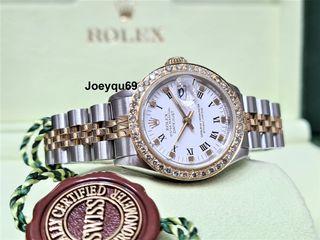 Full Diamonds bezel Just Serviced! ROLEX DATEJUST White Roman dial Ladies 6917-3