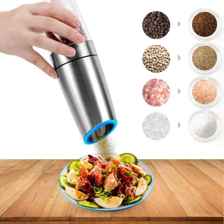 Portable Electric Gravity Pepper Grinder Salt Spices Mill Shaker with LED Light 
