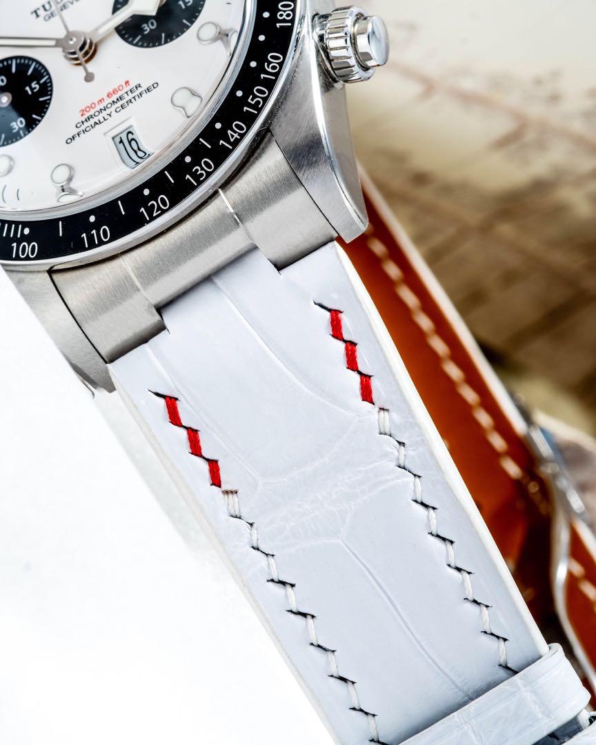 Handmade Handstitched Watch Strap In White Crocodile Leather For