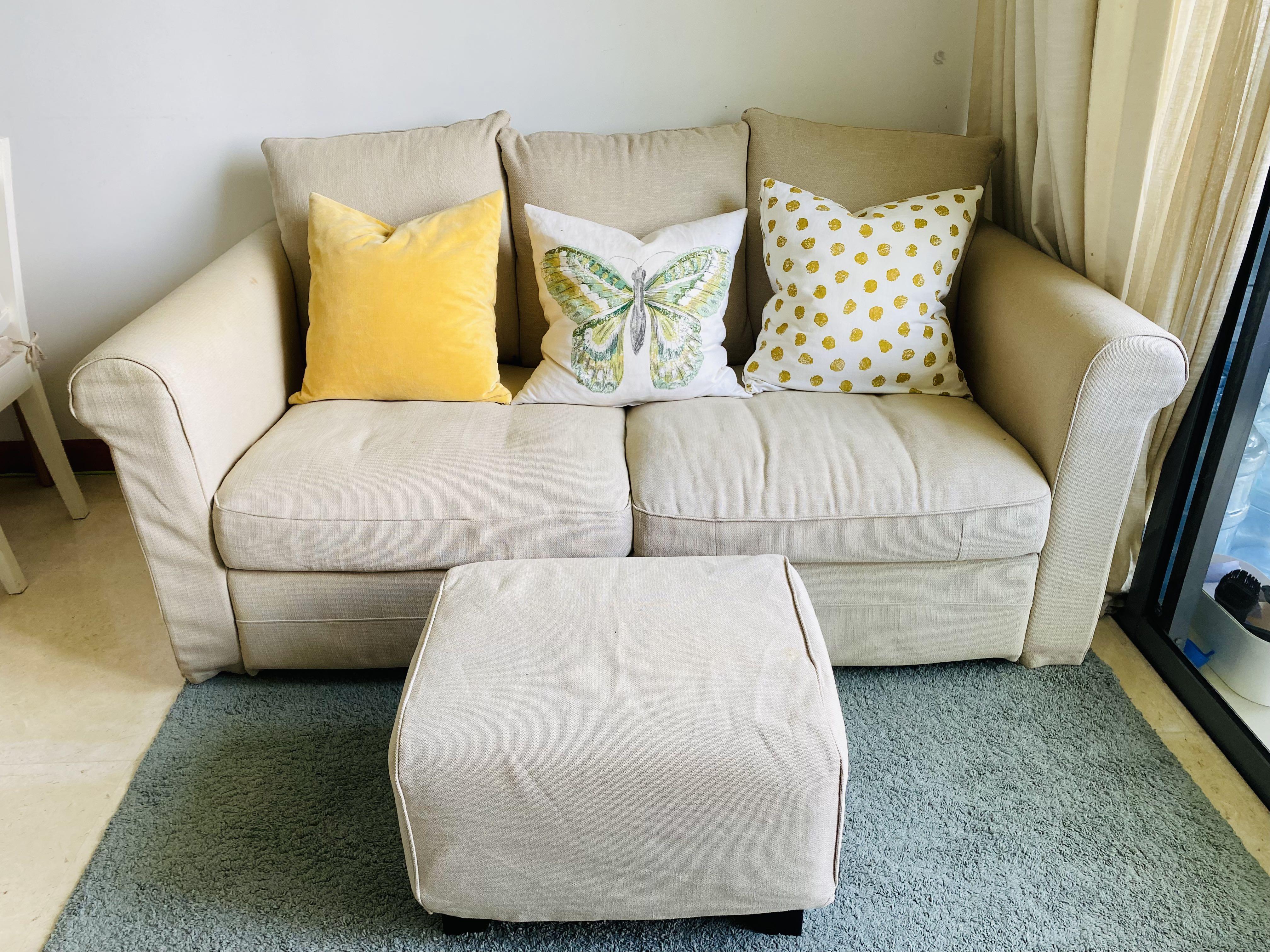 IkeaGronlid sofa natural colour + stool set (free cushions), Furniture