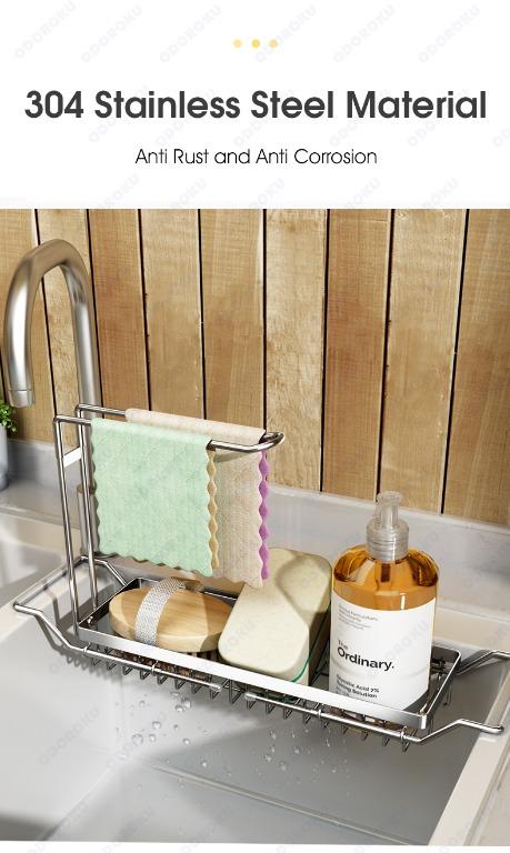 YOHOM Kitchen Sponge Brush Holder for Sink Black Dish Sponge Caddy  Countertop Organizer Plastic Scrub Brush Holder with Dividers
