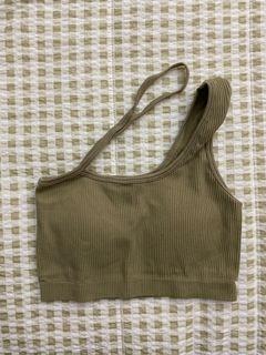 Olive Strappy Cropped Ribbed Tank (Padding)