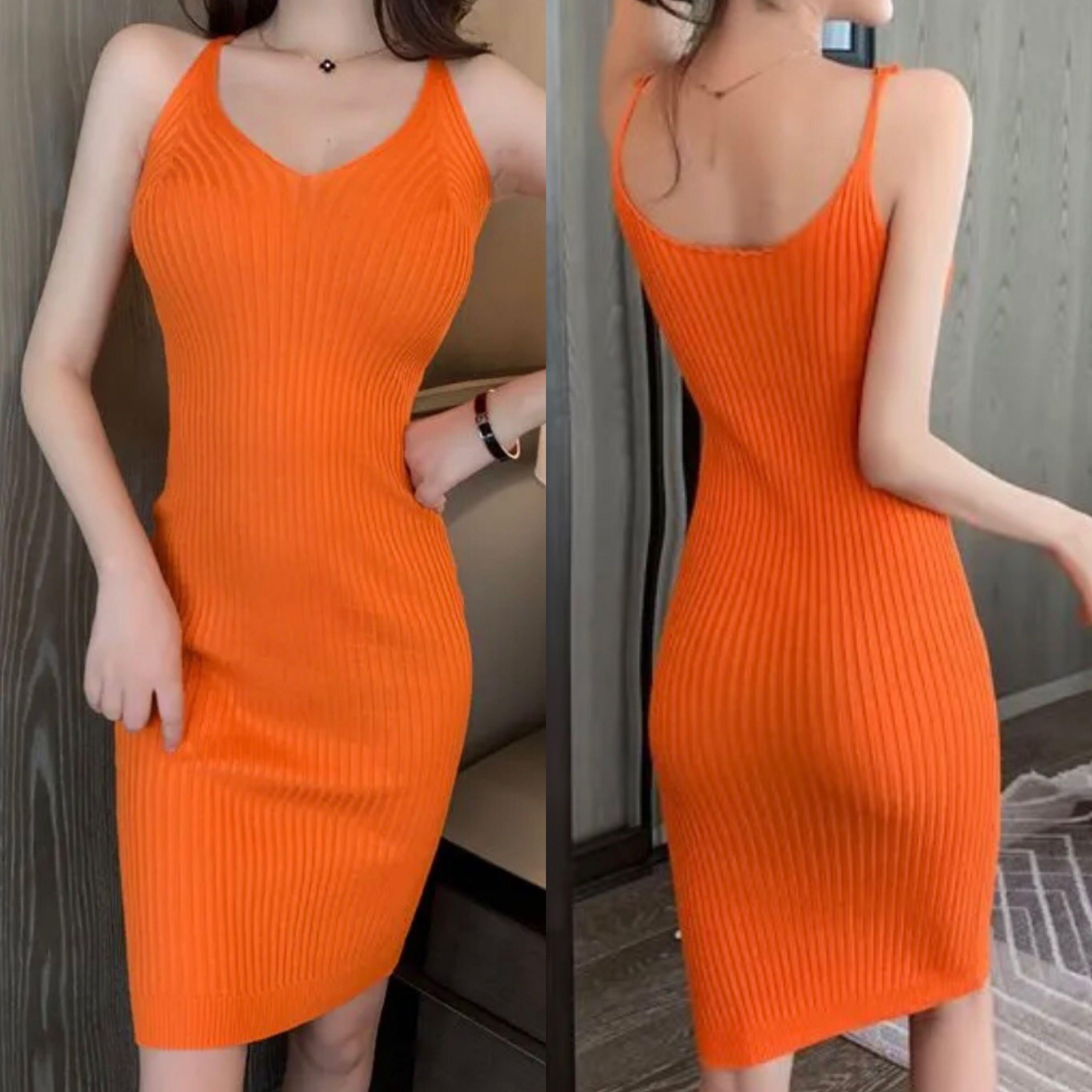 Orange Fitted Dress, Women's Fashion, Dresses & Sets, Dresses on Carousell