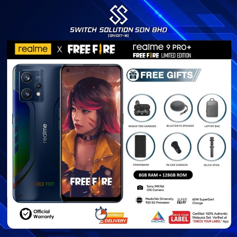 realme Malaysia] realme 9 Pro Plus Free Fire Edition, 8GB + 128GB, Sony  IMX766 OIS Camera, Dimensity 920 - 1 Year realme Malaysia Warranty