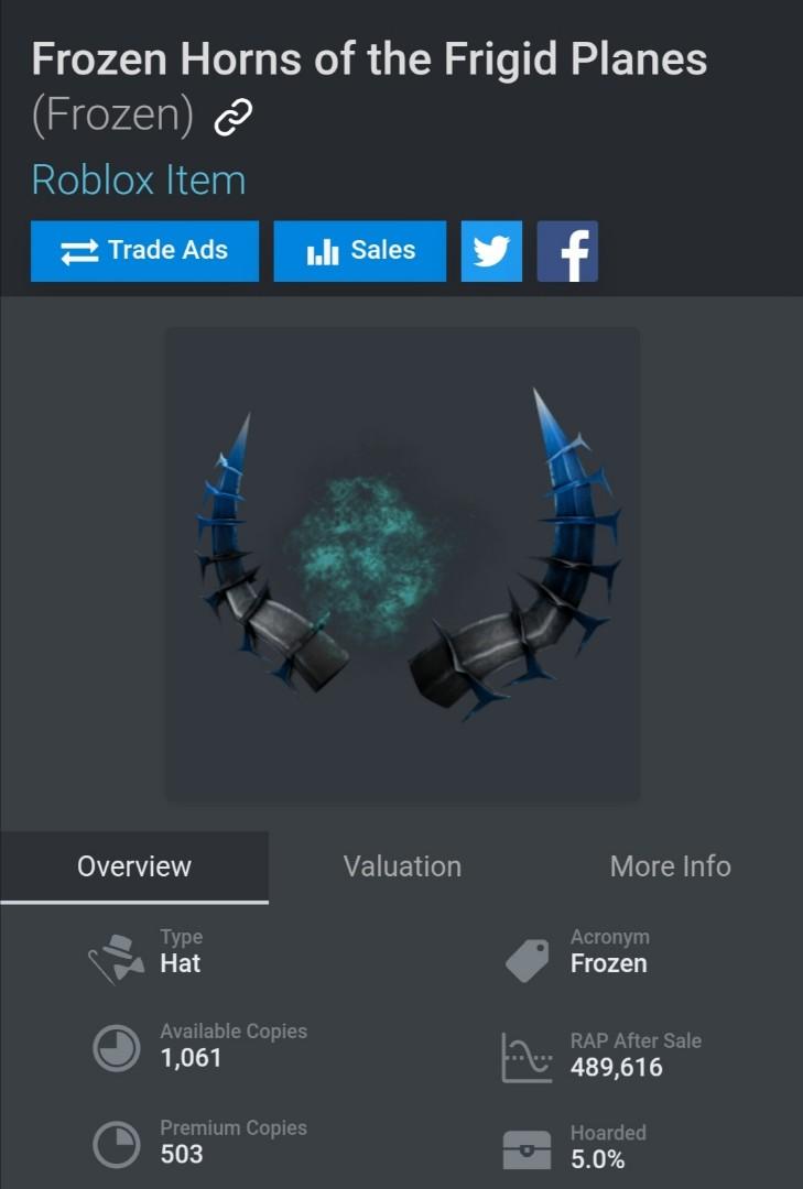 Roblox Demand Limited - Frozen Horns, Video Gaming, Gaming Accessories
