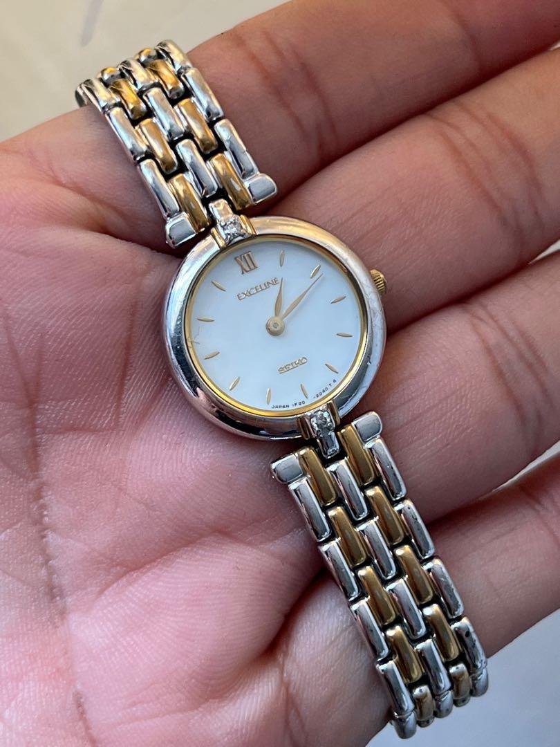 Seiko Exceline Genuine Diamonds Preloved/ Vintage Watch, Women's ショッピング純正 1粒ダイヤ・ヴィンテージEXCELINE 金属ベルト