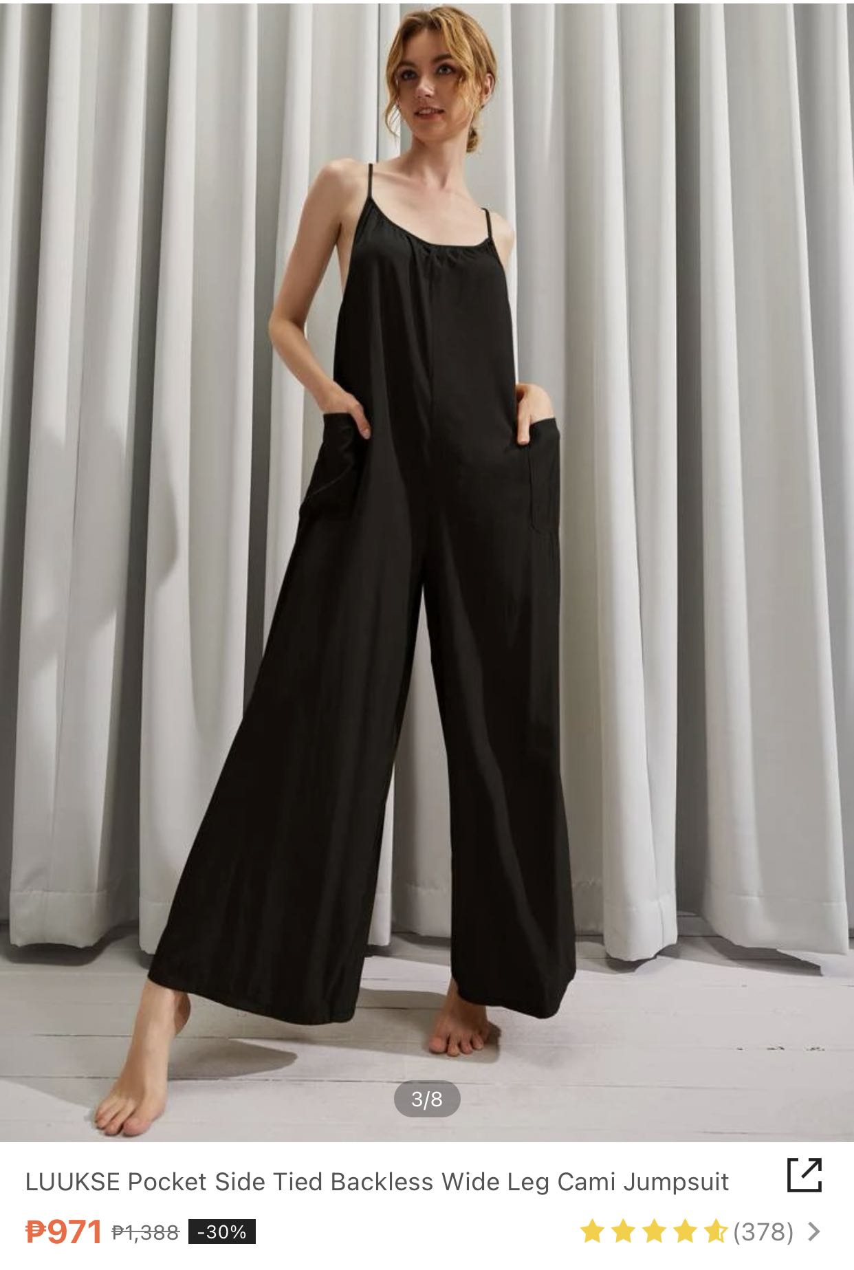 SHEIN LUUKSE Pocket Side Tied Backless Wide Leg Cami Jumpsuit