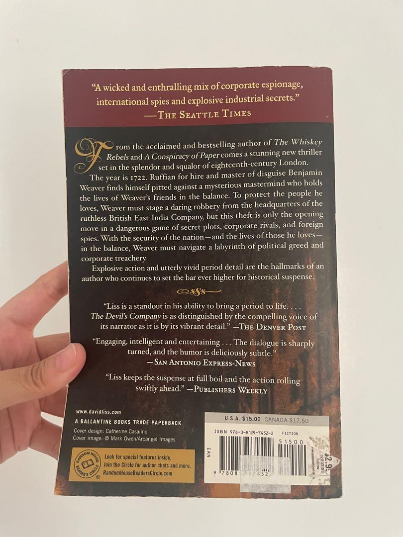 The Devil’s Company by David Liss (Category: Storybooks) located in Quezon City. Submitted by kat.declutters (Listing ID 1161293526, Image 2). Description: The Devil’s Company by David Liss Great book for fans of historical fiction❤️.