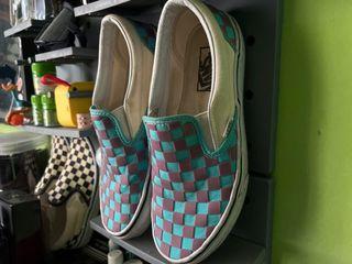 mint green checkered vans