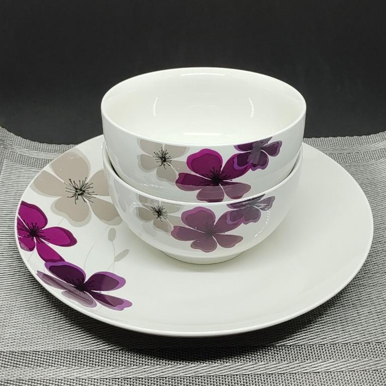 Wilko Purple Meadow Dinner Plate and Bowls set, Furniture & Home Living