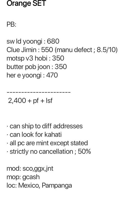 YOONGI HER E (Category: K-Wave Merchandise) located in Mexico. Submitted by glossym (Listing ID 1161385456, Image 2). Description: ... wts lfb bts ph 🎱 can tingi except her e yoongi 🗯 1,720 + pf + lsf 🧾 dop : 1 week 🤍 sw ld yoongi - X r. soundwave luckydraw yoongi jimin jhope hoseok rm butter pob motsp mots persona v3 3 mcpb clue her e.