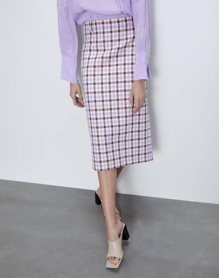 Purple plaid skirt zara online