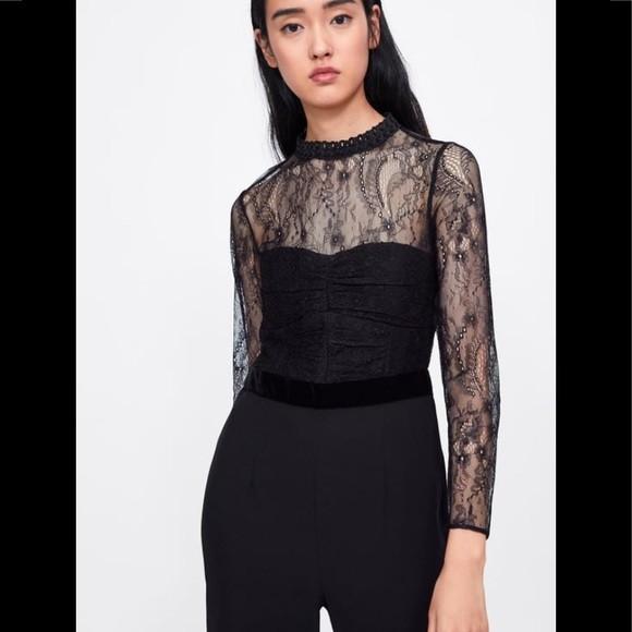 Contrast lace jumpsuit zara hotsell