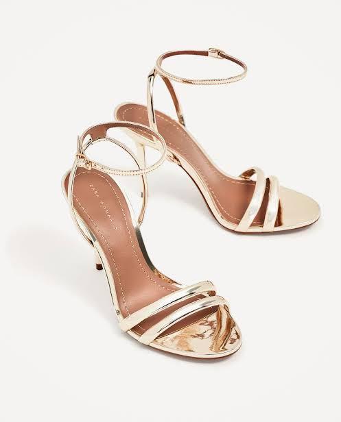 Zara gold heels, Fesyen Wanita, Sepatu 