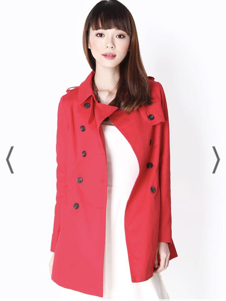Red double breasted cheap trench coat